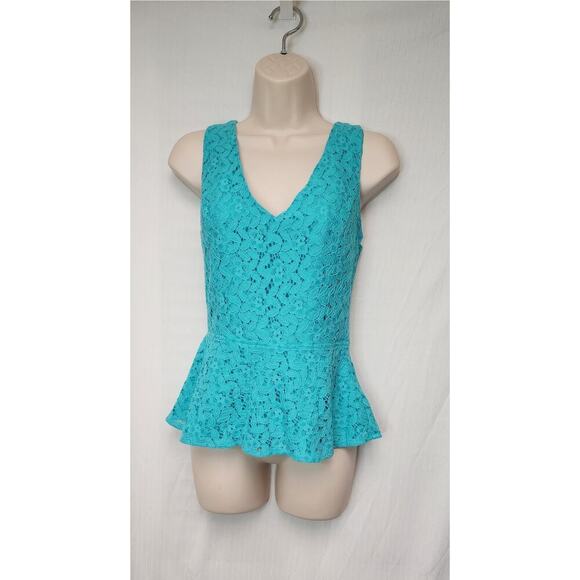 Nicole Miller V-Neck Peplum Lace Criss Cross Back Top Blouse Size Small - Picture 2 of 8